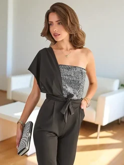 Hot Długi kombinezon damski z cyrkoniami Kombinezony