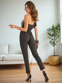 Hot Długi kombinezon damski z cyrkoniami Kombinezony