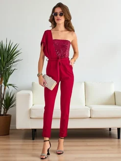 Hot Długi kombinezon damski z cyrkoniami Kombinezony