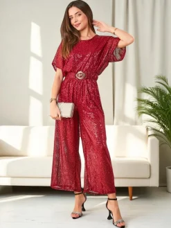 Outlet Długi kombinezon damski z cekinami Kombinezony