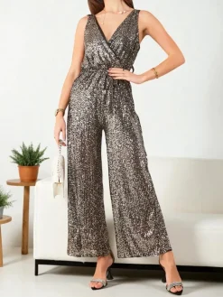 Discount Długi kombinezon damski z cekinami Kombinezony
