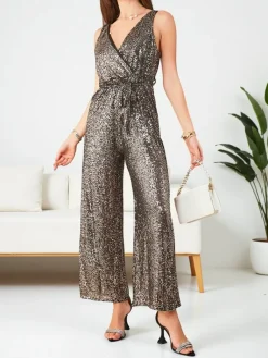 Discount Długi kombinezon damski z cekinami Kombinezony