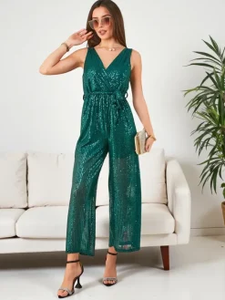 Discount Długi kombinezon damski z cekinami Kombinezony