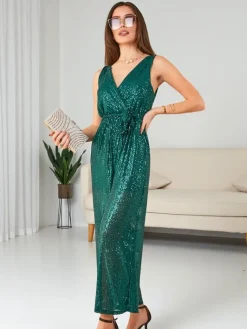 Discount Długi kombinezon damski z cekinami Kombinezony