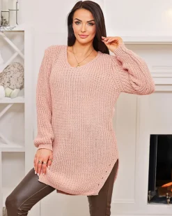 Clearance Dłuższy damski sweter dzianinowy Swetry