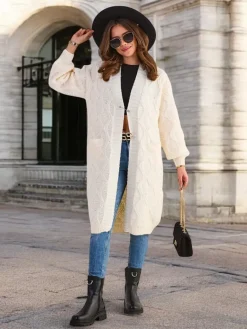 Sale Dzianinowy damski sweter typu narzutka Swetry