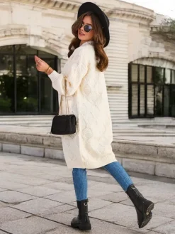 Sale Dzianinowy damski sweter typu narzutka Swetry