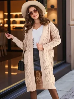 Online Dzianinowy damski sweter typu narzutka Spódnice