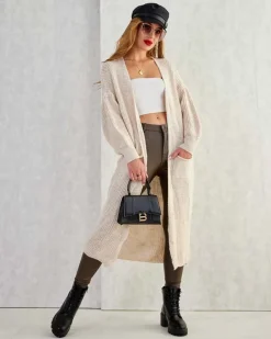 Sale Dzianinowy damski sweter typu narzutka Swetry