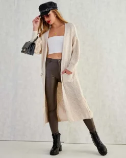 Sale Dzianinowy damski sweter typu narzutka Swetry