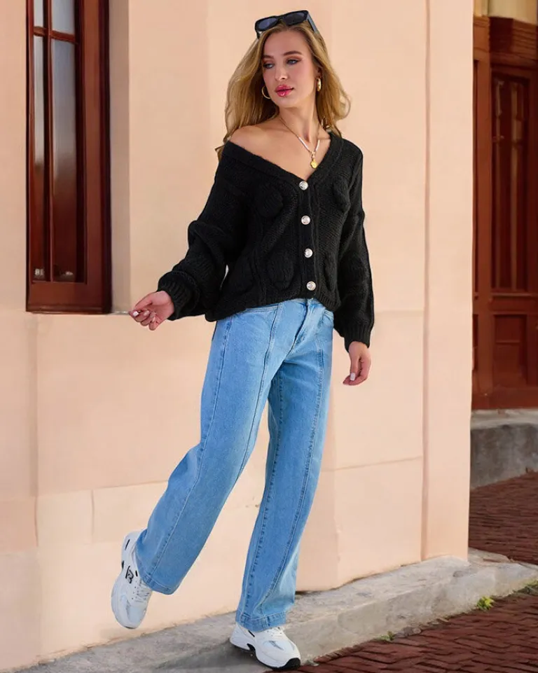 Best Dzianinowy damski sweterek z guzikami Swetry