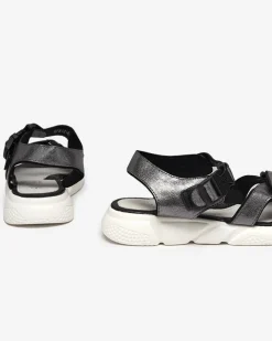 Discount Dziecięce błyszczące sandały w kolorze owym Leepe Dziewczęce