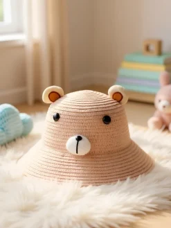 Outlet Dziecięcy Kapelusz Słomkowy Miś Czapki