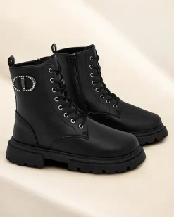 Sale Eko skórzane damskie botki Enoll Workery|Botki Sznurowane