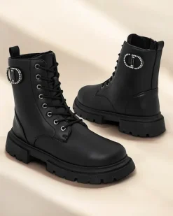 Sale Eko skórzane damskie botki Enoll Workery|Botki Sznurowane