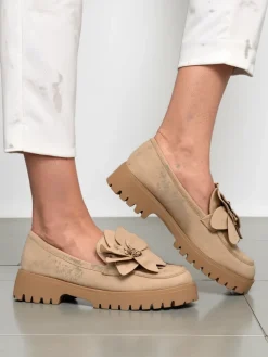 Best Eko zamszowe mokasyny damskie z kwiatem Floverse Mokasyny Na Płaskiej Podeszwie