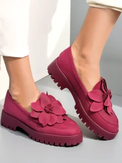 Best Eko zamszowe mokasyny damskie z kwiatem Floverse Mokasyny Na Płaskiej Podeszwie