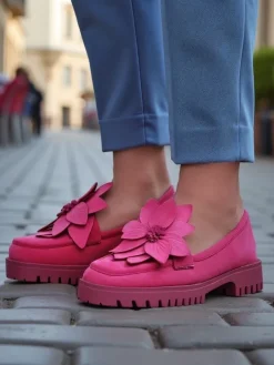 Best Eko zamszowe mokasyny damskie z kwiatem Floverse Mokasyny Na Płaskiej Podeszwie