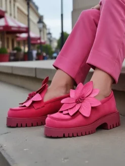 Best Eko zamszowe mokasyny damskie z kwiatem Floverse Mokasyny Na Płaskiej Podeszwie