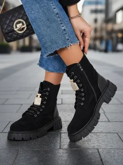 Hot Eko zamszowe damskie botki workery Edvines Workery|Botki Z Delikatnym Ociepleniem