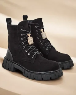 Hot Eko zamszowe damskie botki workery Edvines Workery|Botki Z Delikatnym Ociepleniem