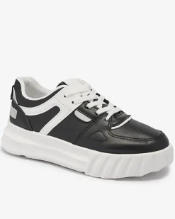 Clearance Eko-skórzane damskie czarne casualowe buty sportowe z białymi wstawkami Netiris Damskie Sneakersy