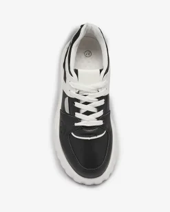 Clearance Eko-skórzane damskie czarne casualowe buty sportowe z białymi wstawkami Netiris Damskie Sneakersy