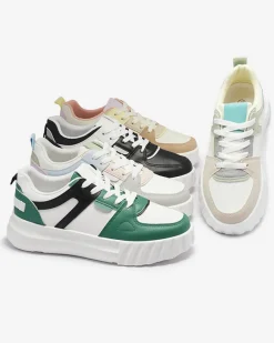 Clearance Eko-skórzane damskie czarne casualowe buty sportowe z białymi wstawkami Netiris Damskie Sneakersy