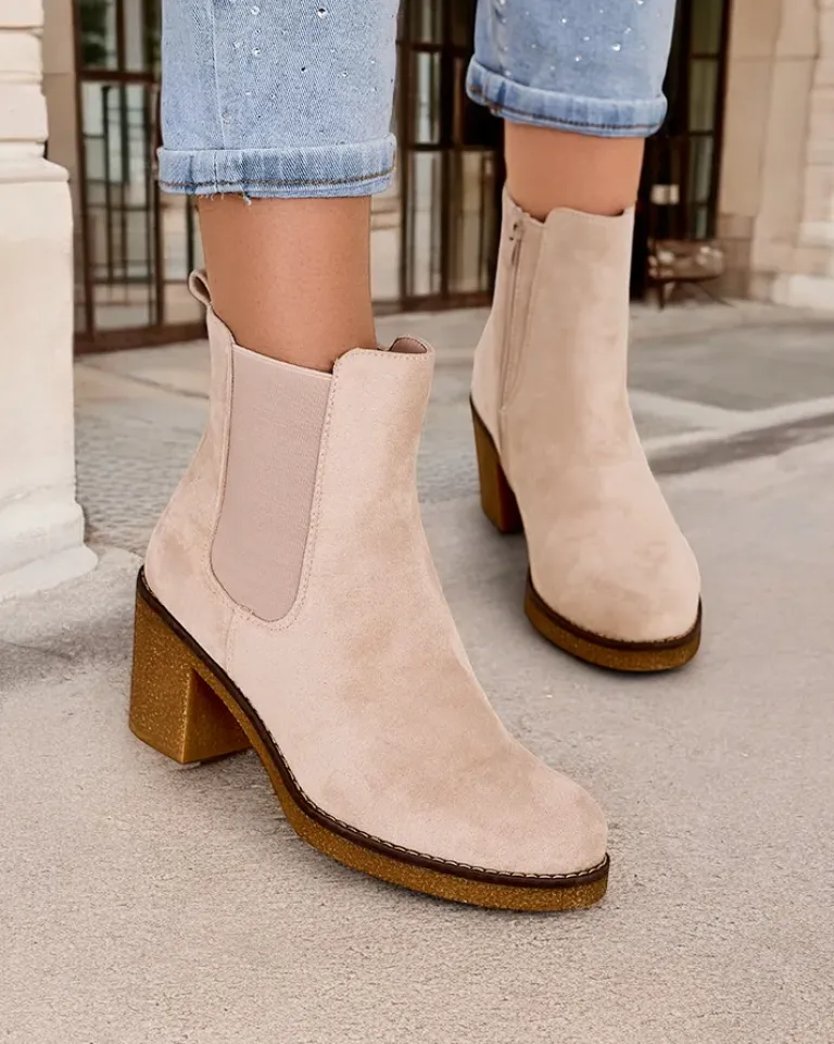 New Eko-zamszowe damskie botki na słupku Bregianka Botki Z Delikatnym Ociepleniem|Botki Na Słupku