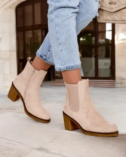 New Eko-zamszowe damskie botki na słupku Bregianka Botki Z Delikatnym Ociepleniem|Botki Na Słupku