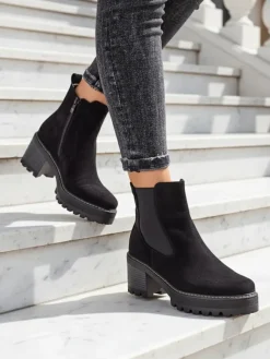 Sale Eko-zamszowe damskie botki na słupku Segori Botki Z Delikatnym Ociepleniem|Botki Na Słupku