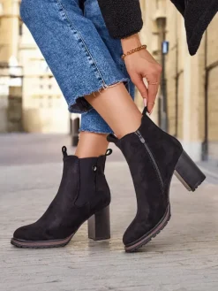 Hot Eko-zamszowe damskie botki na słupku Idilla Botki Z Delikatnym Ociepleniem|Botki Na Słupku