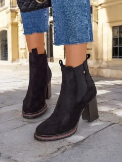 Hot Eko-zamszowe damskie botki na słupku Idilla Botki Z Delikatnym Ociepleniem|Botki Na Słupku