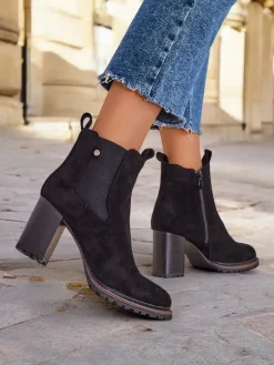 Hot Eko-zamszowe damskie botki na słupku Idilla Botki Z Delikatnym Ociepleniem|Botki Na Słupku