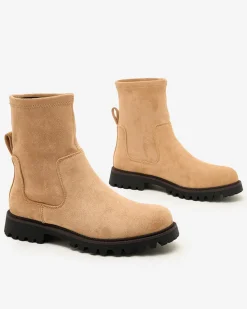 Discount Eko-zamszowe damskie botki Gebimma Botki Z Delikatnym Ociepleniem|Botki Na Płaskim Obcasie