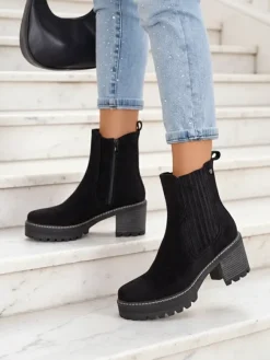 New Eko-zamszowe damskie botki na słupku Segiag Botki Z Delikatnym Ociepleniem|Botki Na Słupku