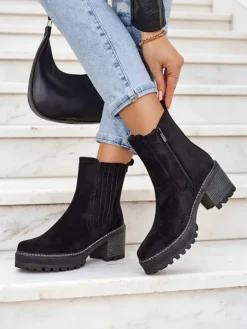 New Eko-zamszowe damskie botki na słupku Segiag Botki Z Delikatnym Ociepleniem|Botki Na Słupku