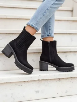 New Eko-zamszowe damskie botki na słupku Segiag Botki Z Delikatnym Ociepleniem|Botki Na Słupku