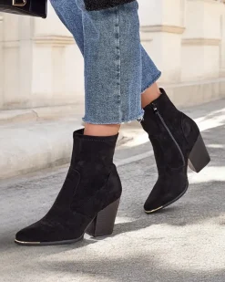 Discount Eko-zamszowe damskie botki na słupku Gris Botki Bez Ocieplenia|Botki Na Słupku