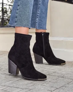 Discount Eko-zamszowe damskie botki na słupku Gris Botki Bez Ocieplenia|Botki Na Słupku