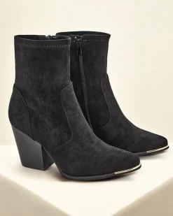 Discount Eko-zamszowe damskie botki na słupku Gris Botki Bez Ocieplenia|Botki Na Słupku