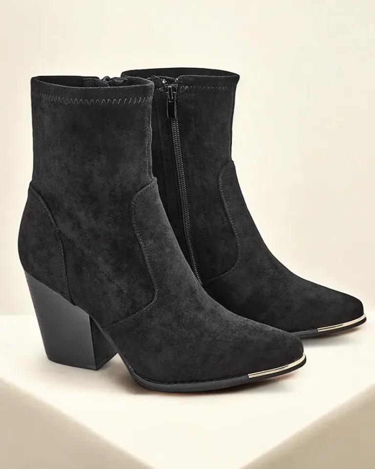Discount Eko-zamszowe damskie botki na słupku Gris Botki Bez Ocieplenia|Botki Na Słupku