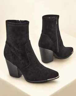 Discount Eko-zamszowe damskie botki na słupku Gris Botki Bez Ocieplenia|Botki Na Słupku