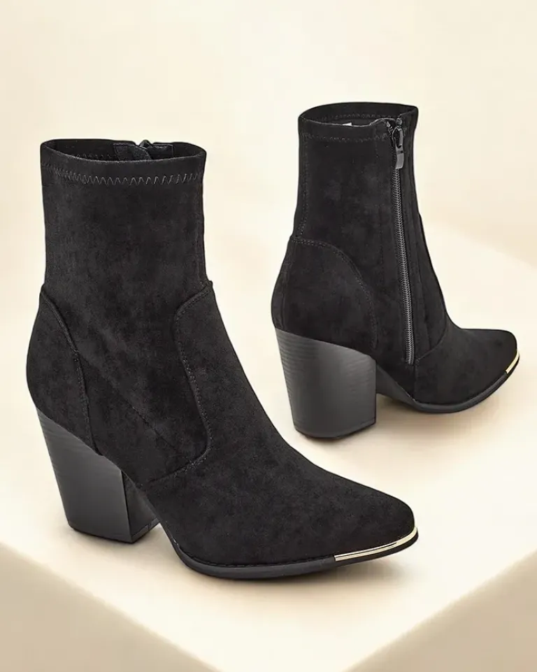 Discount Eko-zamszowe damskie botki na słupku Gris Botki Bez Ocieplenia|Botki Na Słupku