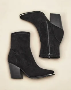 Discount Eko-zamszowe damskie botki na słupku Gris Botki Bez Ocieplenia|Botki Na Słupku