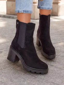 Outlet Eko-zamszowe damskie botki na słupku Weggis Botki Z Delikatnym Ociepleniem|Botki Na Słupku