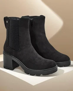 Outlet Eko-zamszowe damskie botki na słupku Weggis Botki Z Delikatnym Ociepleniem|Botki Na Słupku