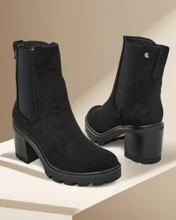 Outlet Eko-zamszowe damskie botki na słupku Weggis Botki Z Delikatnym Ociepleniem|Botki Na Słupku