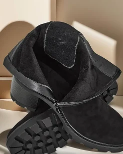 Outlet Eko-zamszowe damskie botki na słupku Weggis Botki Z Delikatnym Ociepleniem|Botki Na Słupku