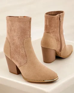 Eko-zamszowe damskie botki na słupku Gris Botki Bez Ocieplenia|Botki Na Słupku